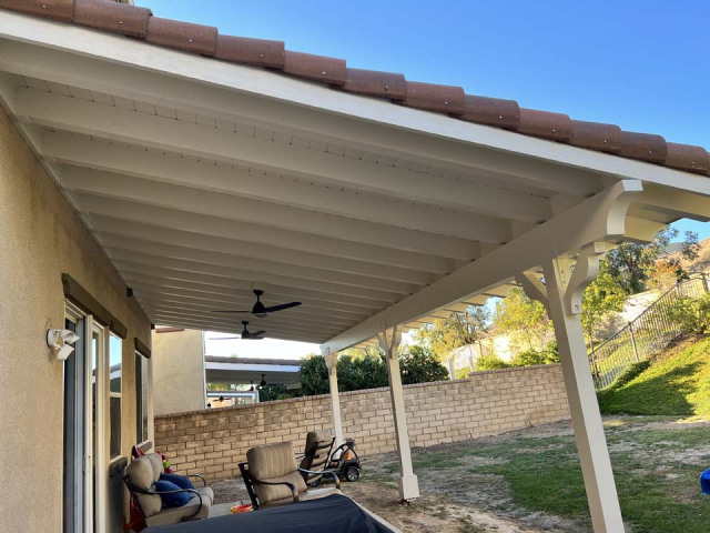 WOOD COVERED TILE ROOF PATIO COVER IN SANTA CLARITA