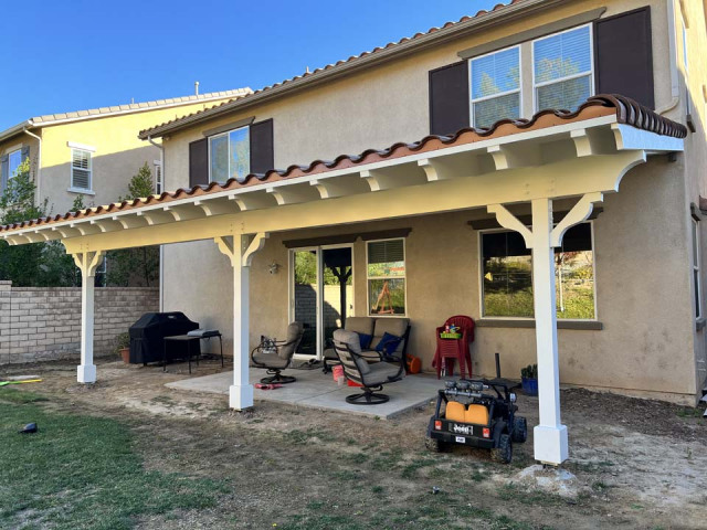 WOOD COVERED TILE ROOF PATIO COVER IN SANTA CLARITA